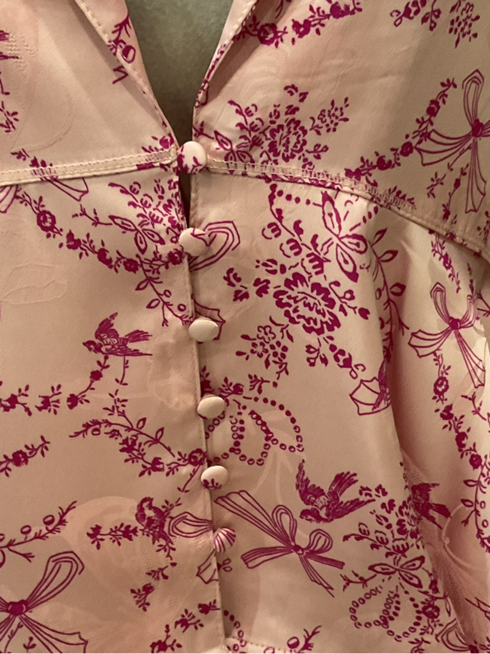 Free People Pink Floral Bow Print Satin Pajama Set - Picture 4 of 11